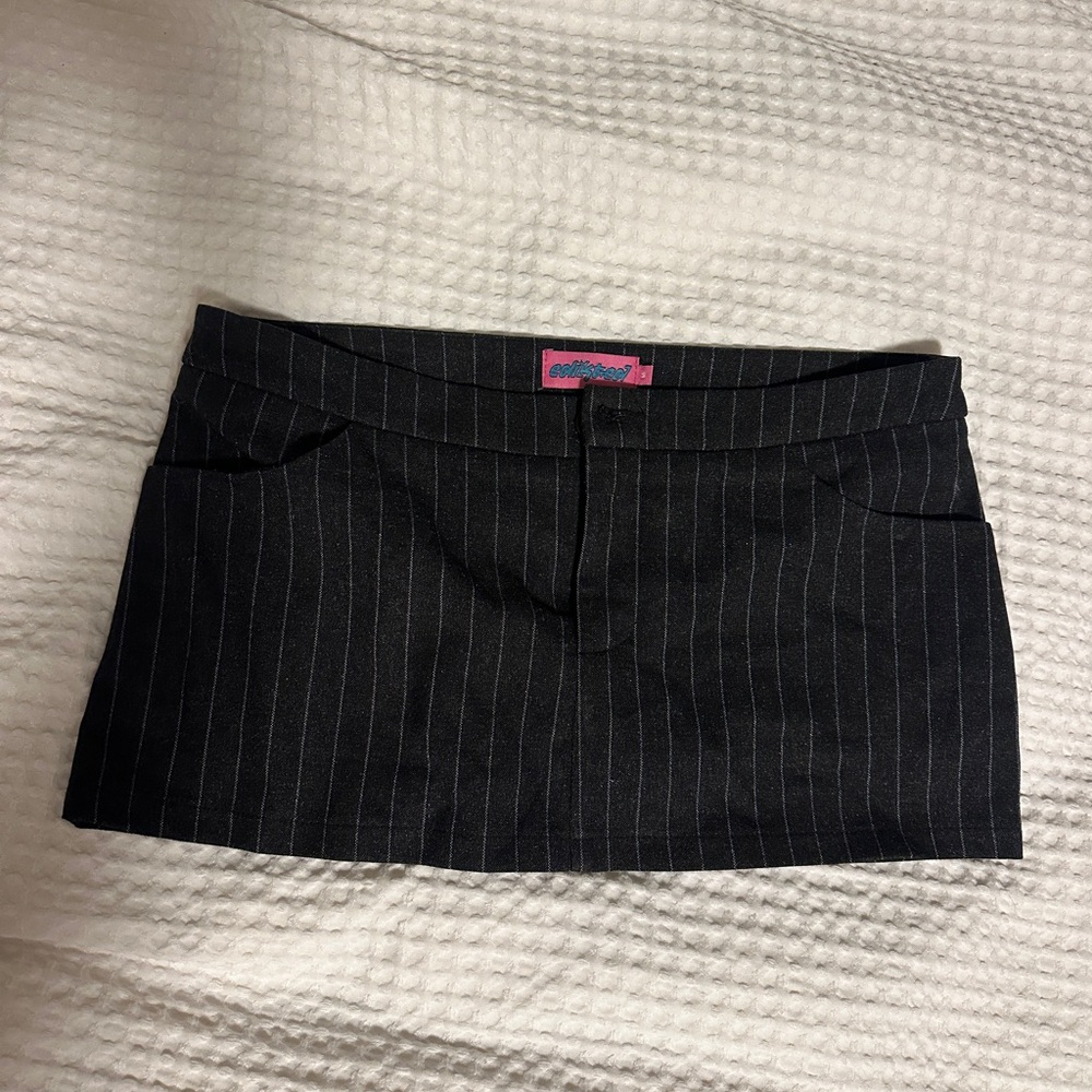 Edikted Black Pinstripe Mini Skirt